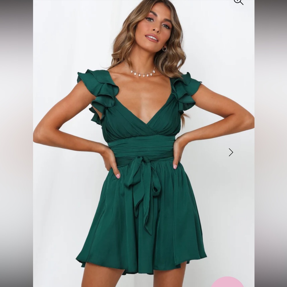 Hello Molly Green Ruffle Sleeve Dress
